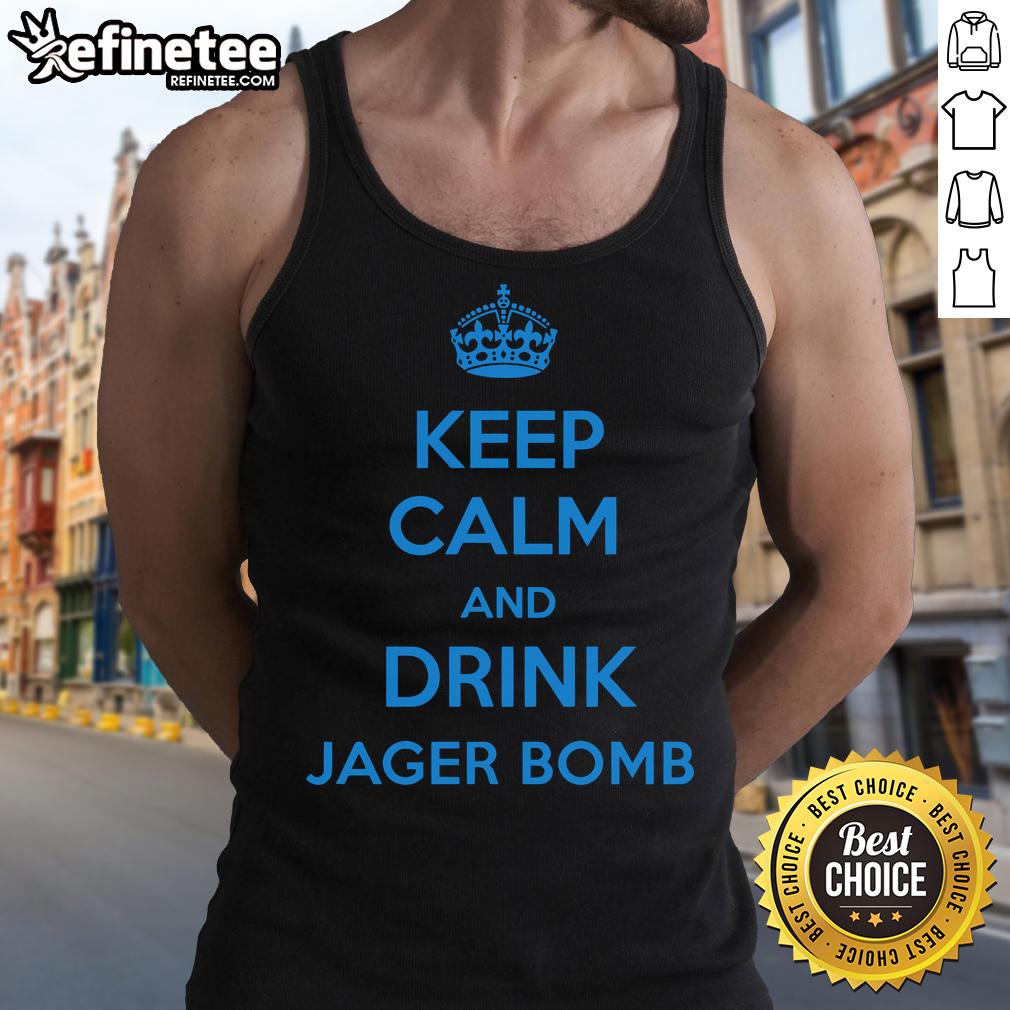 Official Keep Calm and Jager Bomb Tank Top featuring bold text and a stylish design for party enthusiasts.