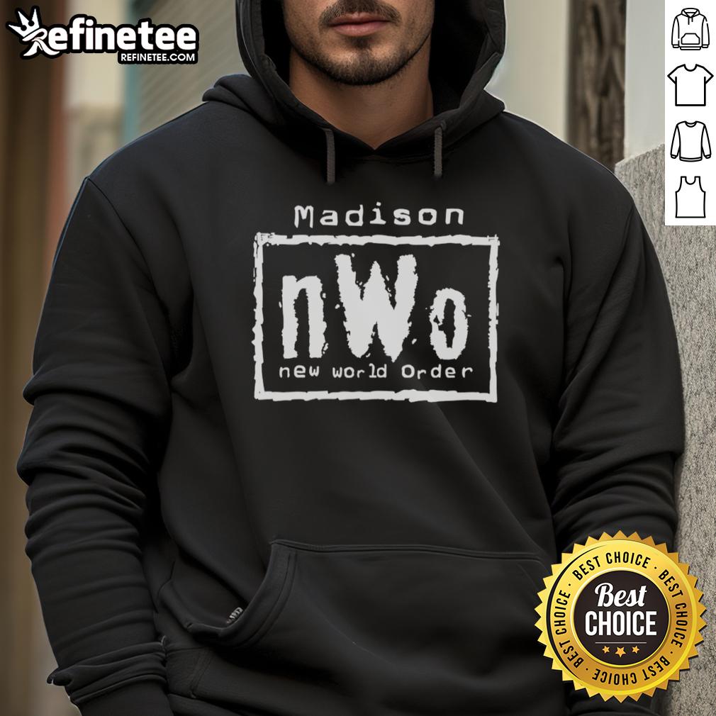 Official Madison nWo New World Order Hoodie in black, featuring iconic logo, perfect for wrestling fans and collectors.