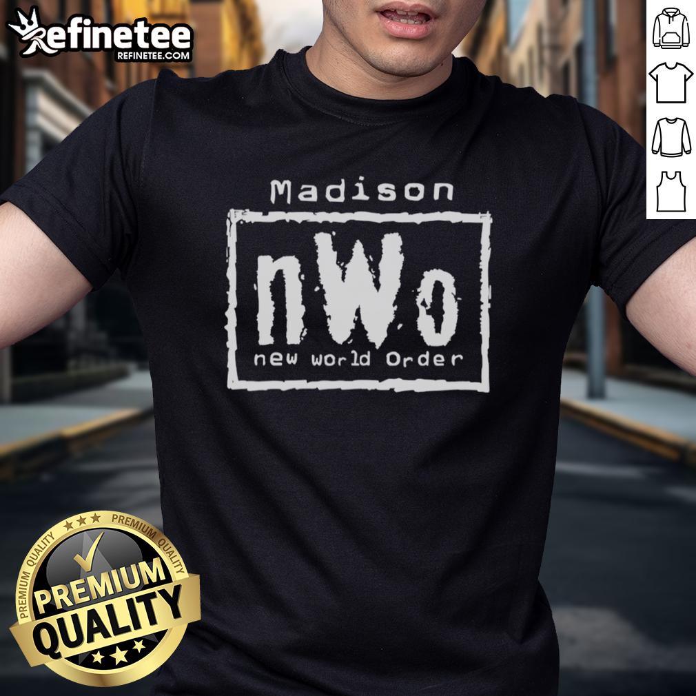 Official Madison NWO New World Order T-Shirt featuring bold graphics and a stylish design for fans and collectors.
