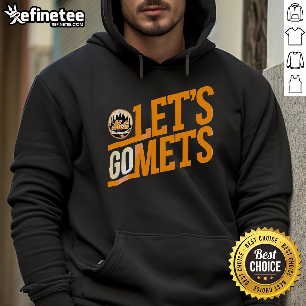 Alt Text: Official Mets logo on a Let's Go Mets hoodie, perfect for fans supporting the New York Mets.