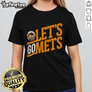 Official Mets logo on a stylish 'Let's Go Mets' ladies tee, perfect for passionate New York Mets fans.