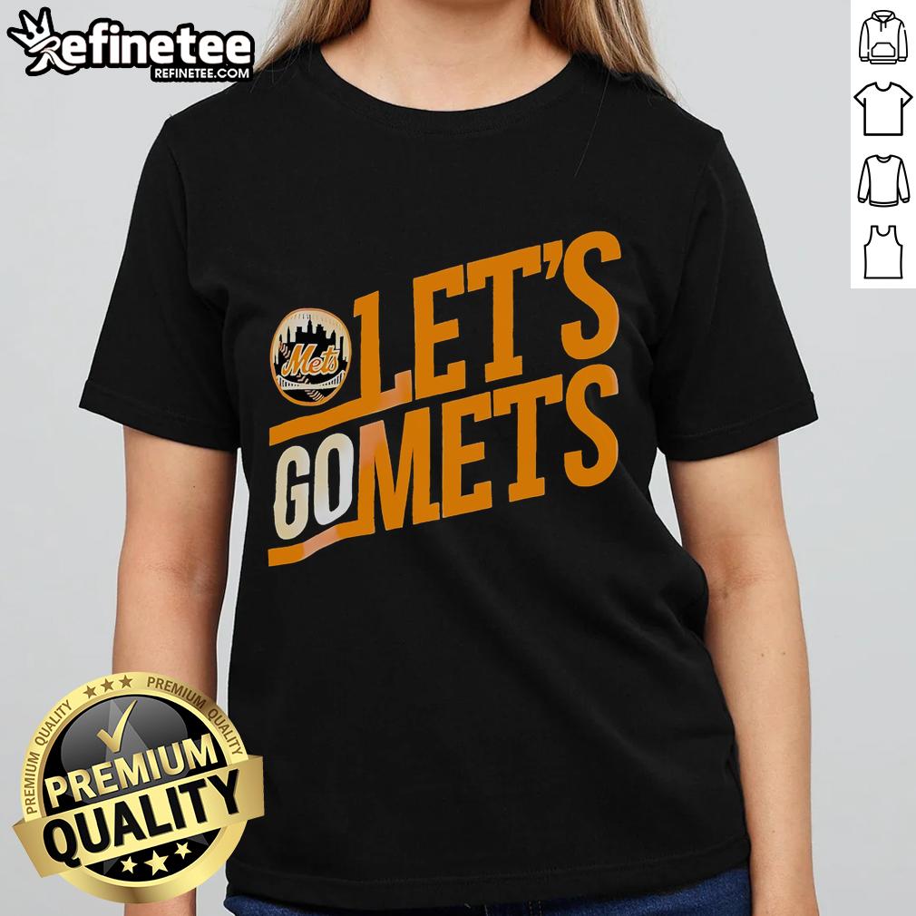 Official Mets logo on a stylish 'Let's Go Mets' ladies tee, perfect for passionate New York Mets fans.