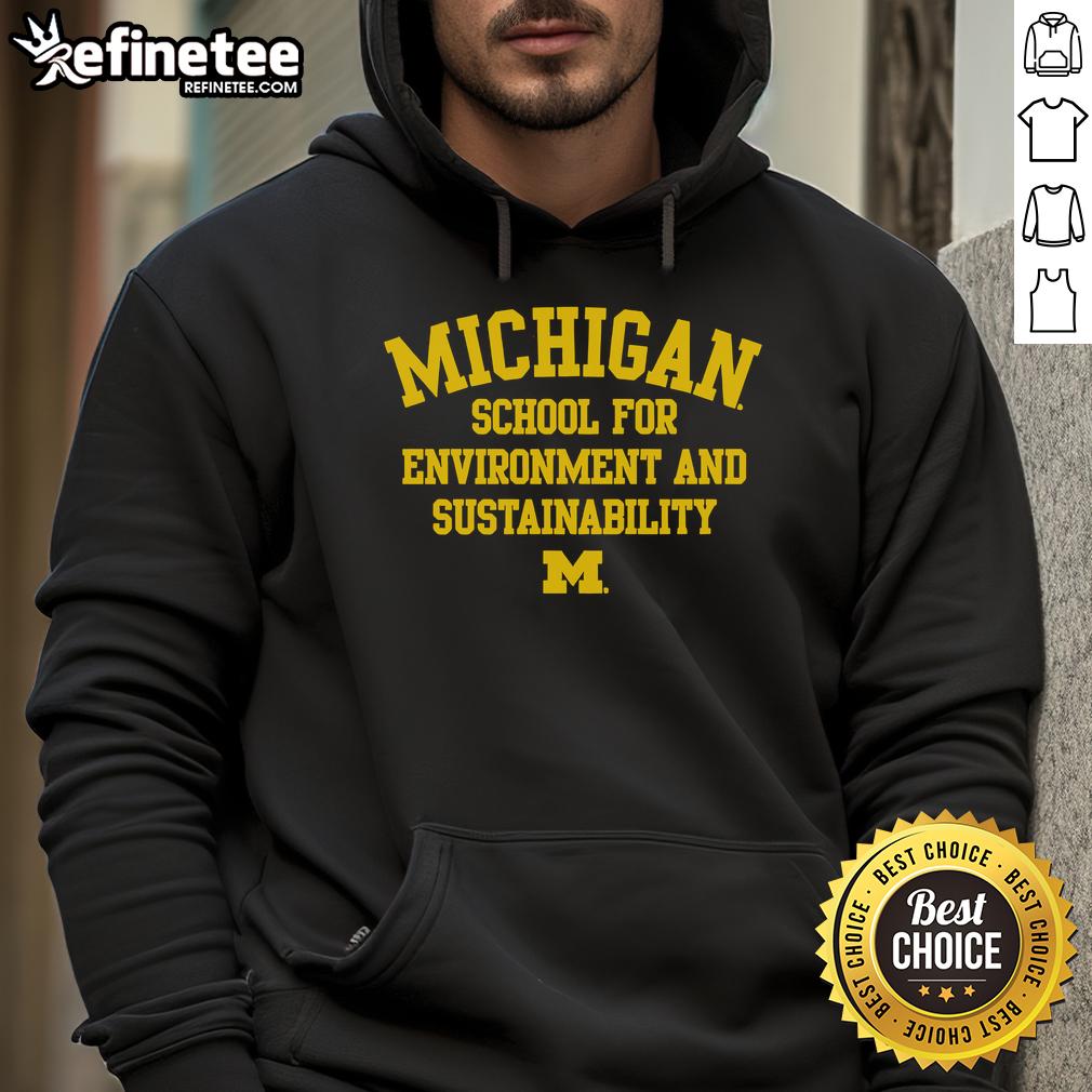Alt Text: Official Michigan Wolverines School for Environment and Sustainability hoodie featuring logo and vibrant blue color.