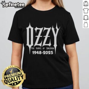 Official Ozzy Osbourne The Prince of Darkness 1948-2025 Rock Music Legend Ladies Tee featuring iconic design.