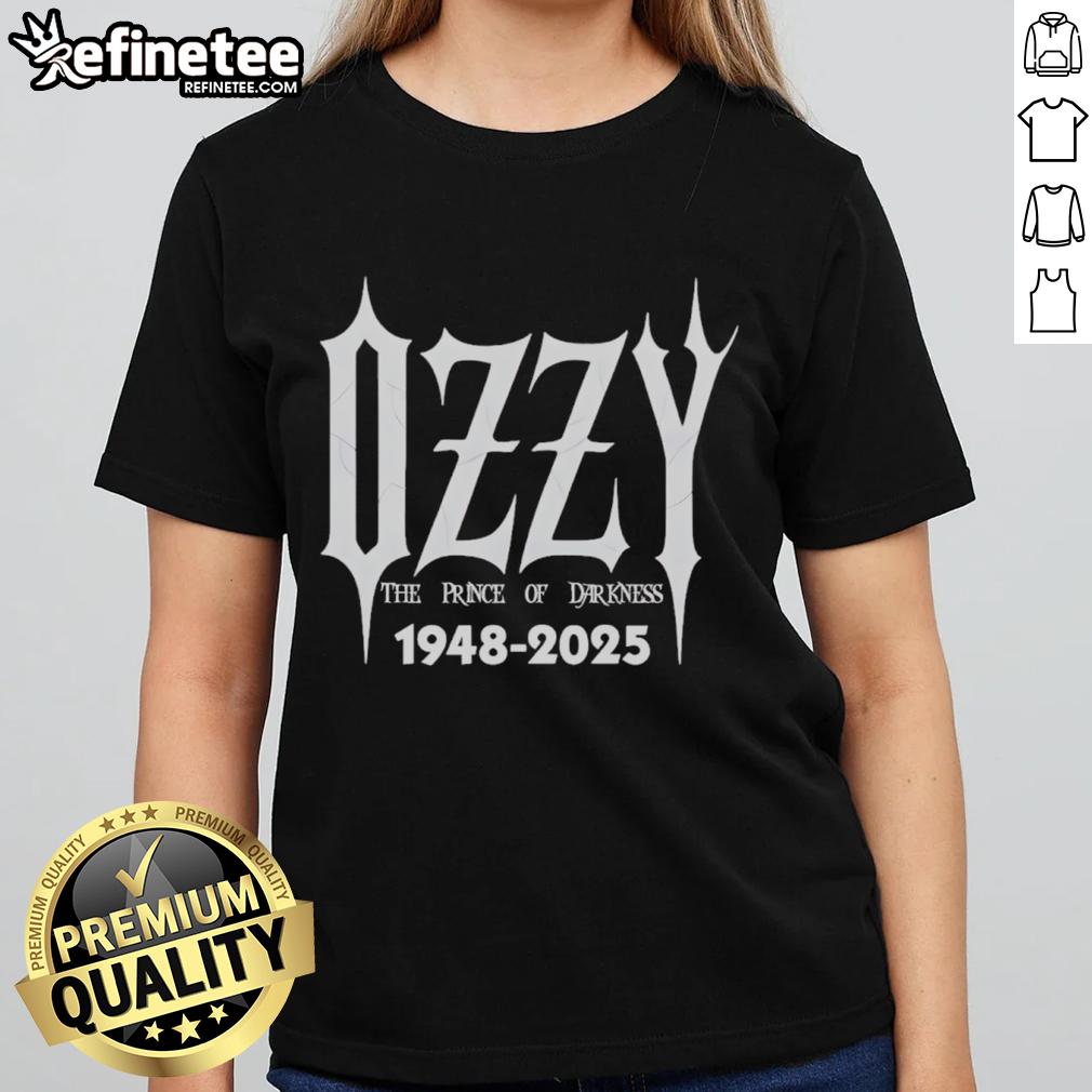 Official Ozzy Osbourne The Prince of Darkness 1948-2025 Rock Music Legend Ladies Tee featuring iconic design.