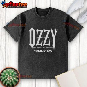 Alt Text: Official Ozzy Osbourne Prince of Darkness washed t-shirt, celebrating the rock music legend 1948-2025.