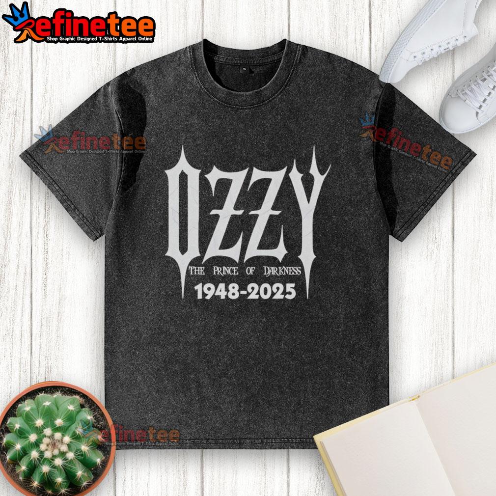 Alt Text: Official Ozzy Osbourne Prince of Darkness washed t-shirt, celebrating the rock music legend 1948-2025.