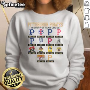 Official Pittsburgh Pirates History of Team Logos Sweatshirt showcasing vintage logo designs and team spirit.