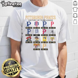 Official Pittsburgh Pirates history of team logos t-shirt featuring vibrant designs showcasing iconic team logos.