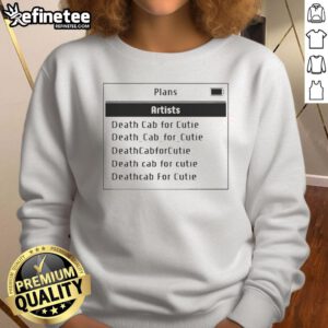 Alt Text: Official Death Cab For Cutie sweatshirt featuring artist plans design, perfect for fans and stylish comfort wear.