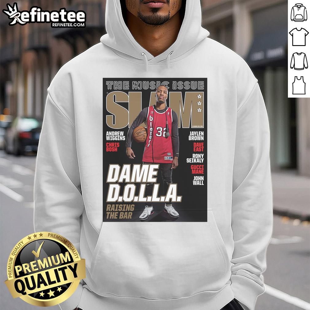 Official Portland Trail Blazers NBA SLAM Damian Lillard retro sports hoodie showcasing vibrant team colors and logo.