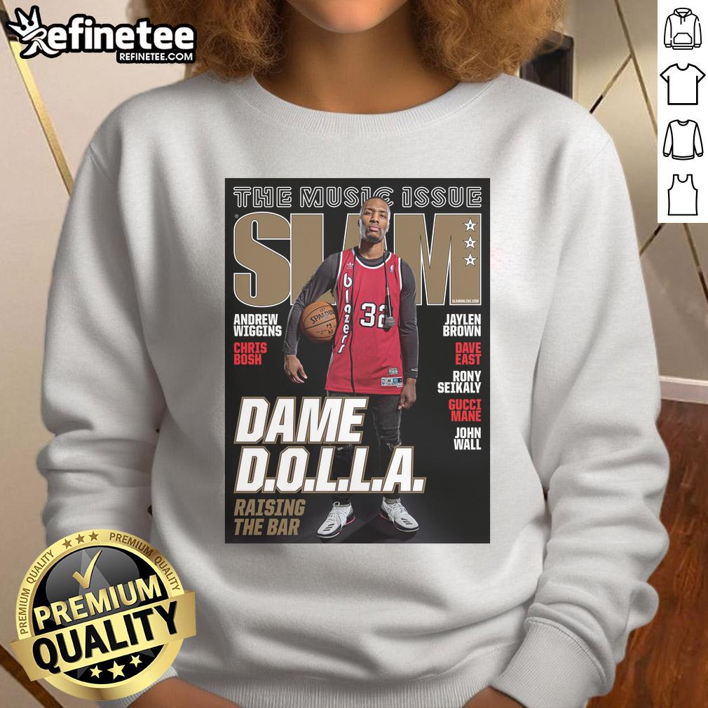 Official Portland Trail Blazers NBA SLAM Damian Lillard retro sports sweatshirt, featuring vibrant team colors and logo.