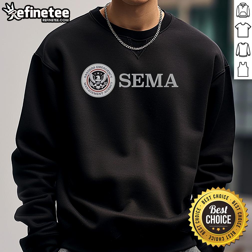 Official SEMA Sanders Emergency Sweatshirt in black featuring bold logo, perfect for automotive enthusiasts.