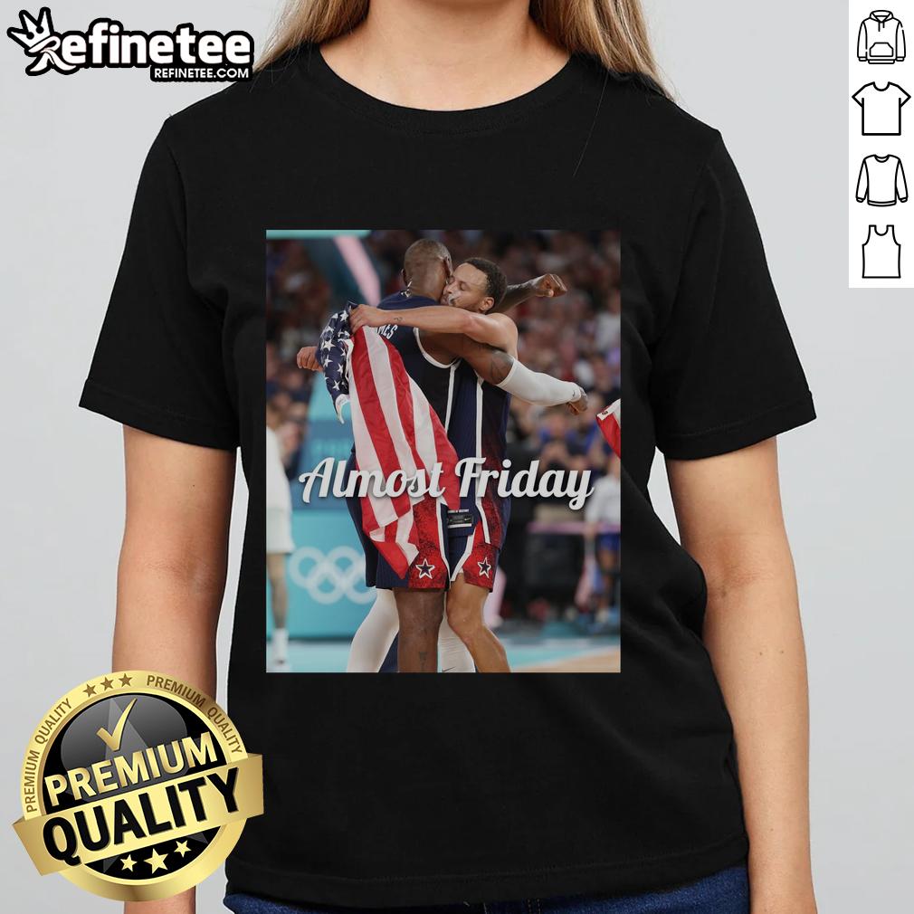 Official Steph Curry and LeBron James USA Olympics tee for ladies, perfect for sports fans and Olympic supporters.