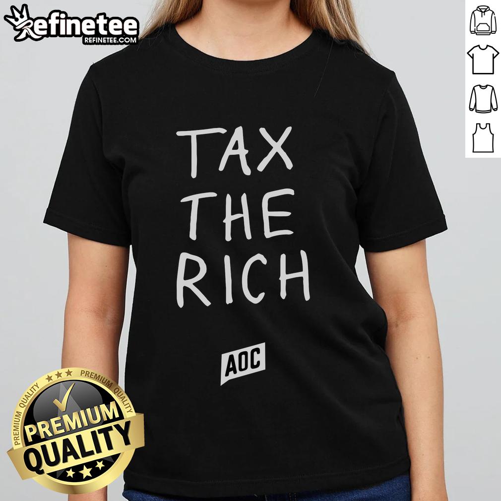 Official Tax the Rich AOC Ladies Tee featuring bold graphic design promoting social justice and economic reform.