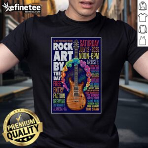 Official The Rock Poster Society Alameda CA July 12th 2025 guitar t-shirt design featuring vibrant graphics and bold colors.