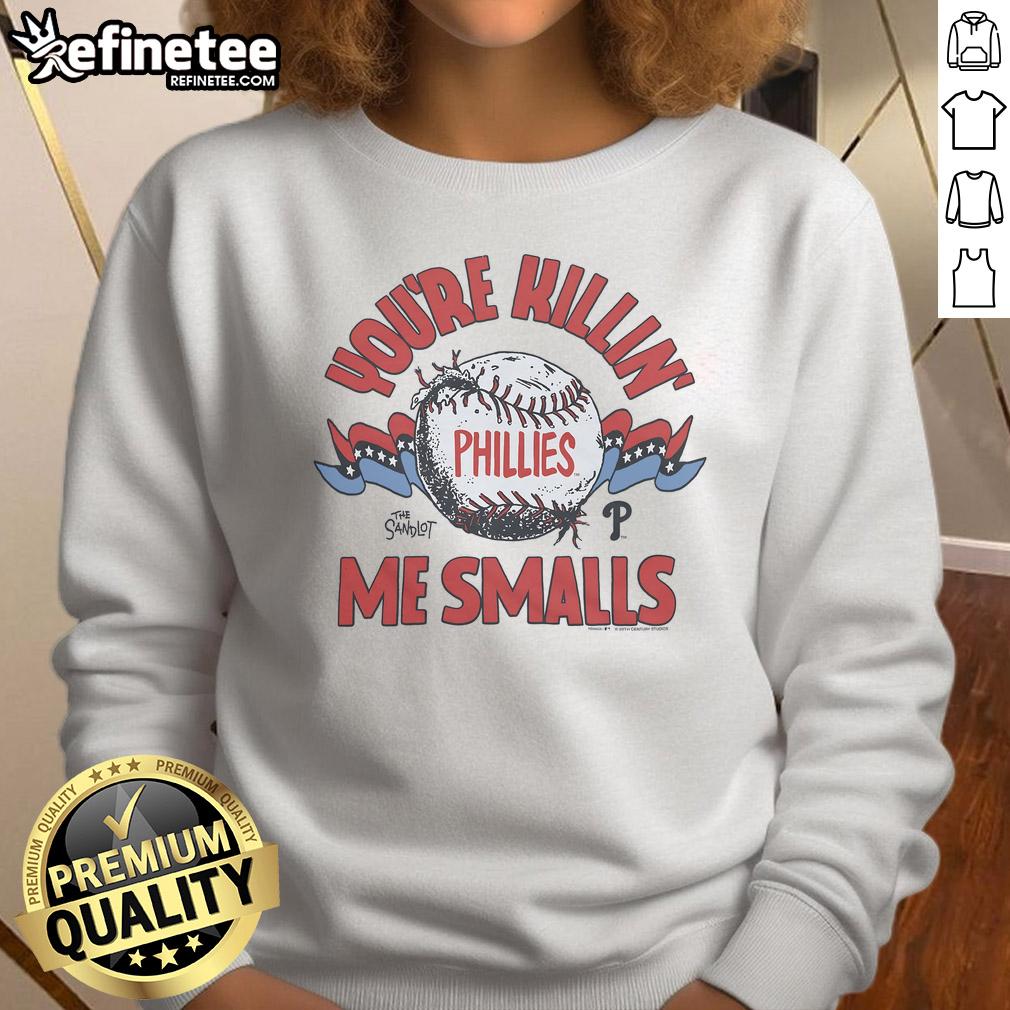 Official The Sandlot X Philadelphia Phillies You're Killin' Me Smalls sweatshirt featuring classic film graphics and team logo.