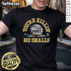 Official The Sandlot X San Diego Padres 'You're Killin' Me Smalls' T-Shirt featuring iconic movie quotes and baseball theme.