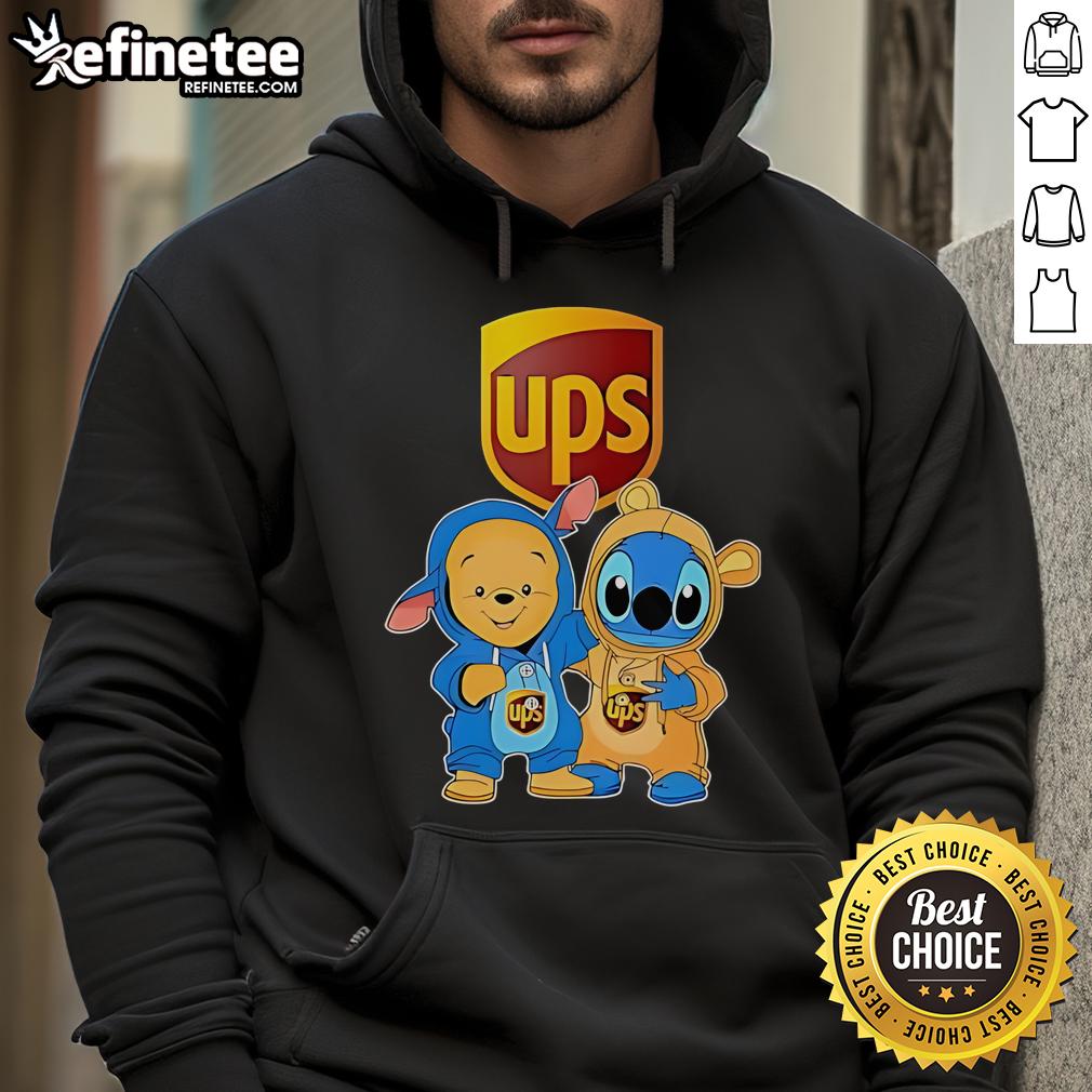 Official UPS Pooh and Stitch Friends Hoodie featuring colorful designs of beloved characters for cozy, stylish wear.