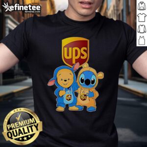 Official Ups Pooh And Stitch Friends T-Shirt featuring vibrant graphics of Pooh and Stitch in a playful design.