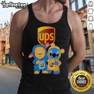 Official UPS Pooh and Stitch Friends Tank Top featuring cute designs of Pooh and Stitch for fans and collectors.