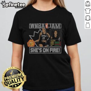 Official WNBA Jam Aces Aja Wilson ladies tee featuring vibrant graphics and team colors, perfect for fans and collectors.