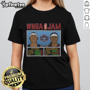 Alt Text: Official WNBA Jam Mystics Sykes and Edwards Ladies Tee featuring vibrant team colors and stylish design.