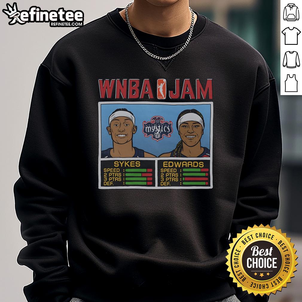 Official WNBA Jam sweatshirt featuring Mystics players Sykes and Edwards, perfect for fans and cozy attire.