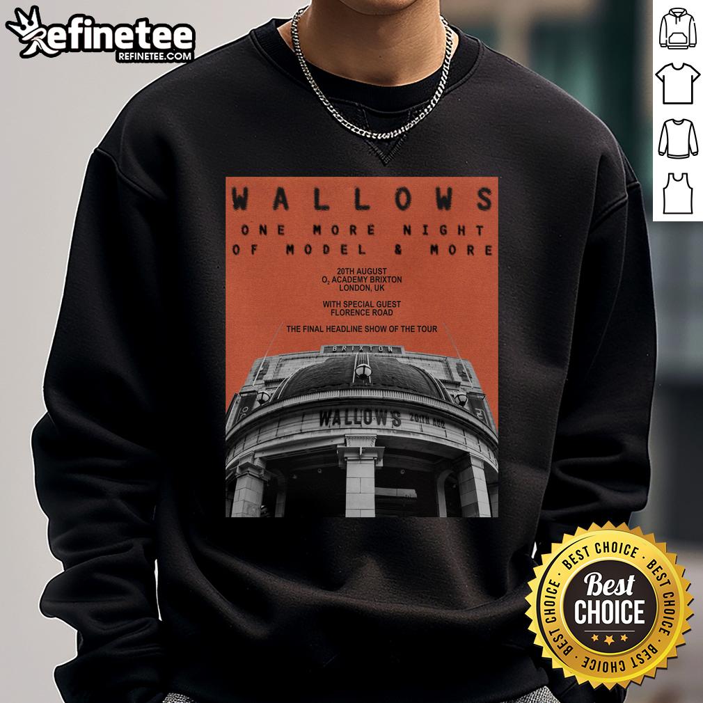 Official Wallows August 20, 2025 O2 Academy Brixton London UK concert poster on sweatshirt design, vibrant colors.