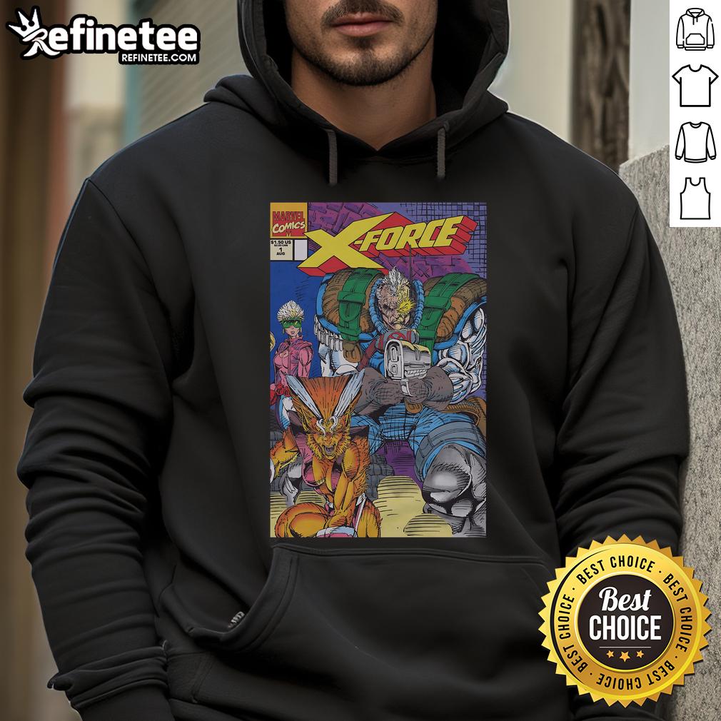 Official X-Force 1991 issue hoodie featuring bold graphic design and vibrant colors, perfect for comic book fans.