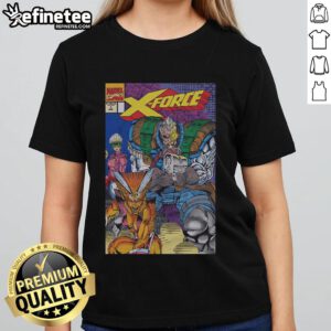 Official X-Force 1991 Issue Ladies Tee featuring vibrant comic book graphics and stylish fit for fans of vintage comics.