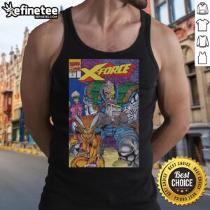 Official X-Force 1991 issue tank top featuring vibrant comic art and bold graphics for fans of classic superhero apparel.