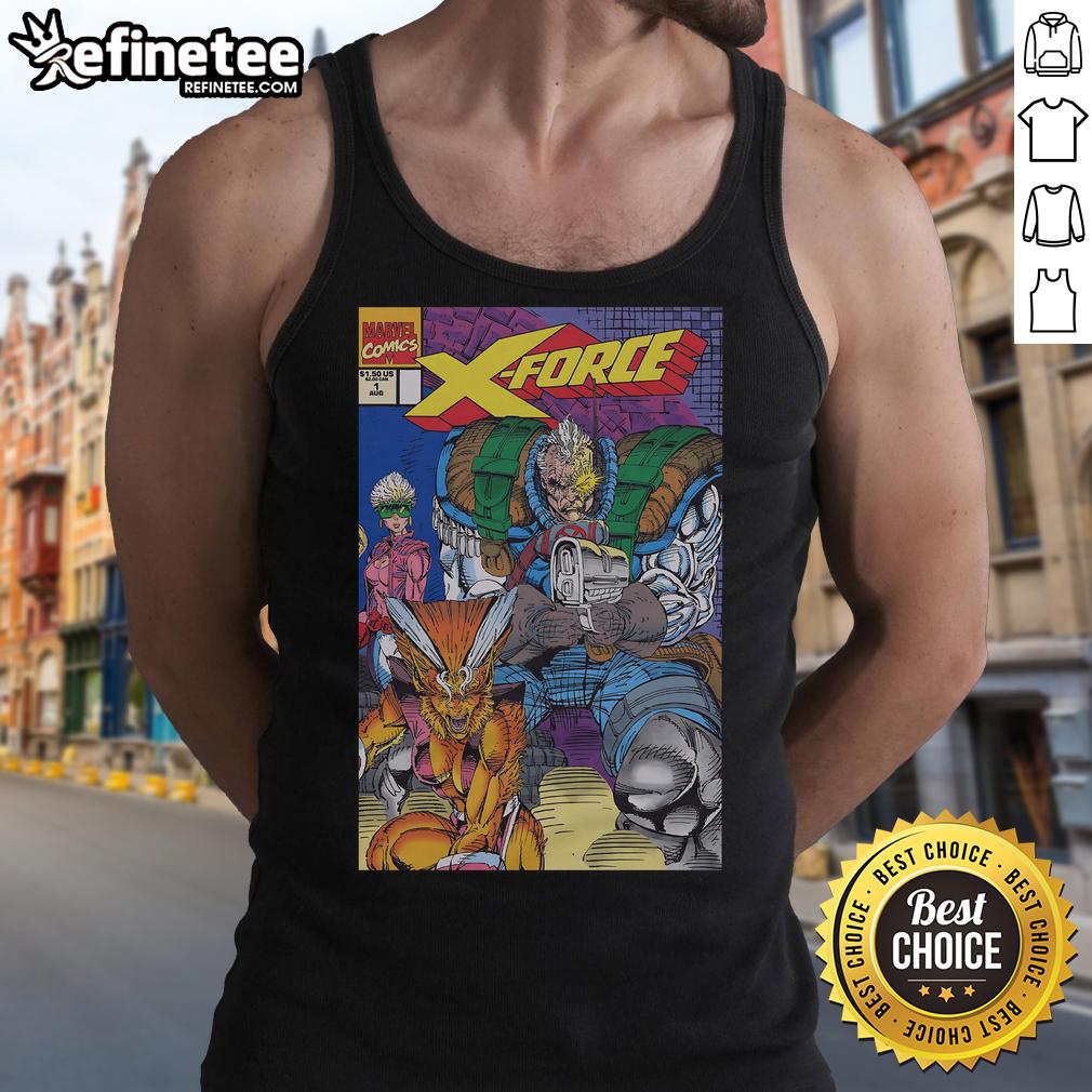 Official X-Force 1991 issue tank top featuring vibrant comic art and bold graphics for fans of classic superhero apparel.