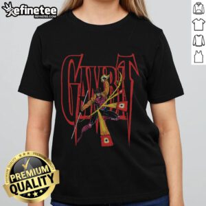 Official X-Men Gambit Ladies Tee featuring a stylish design perfect for fans of the iconic Marvel character Gambit.