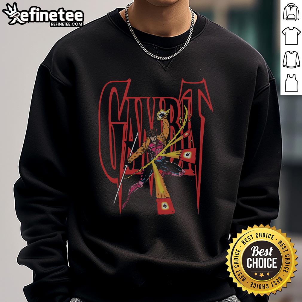 Alt Text: Official X-Men Gambit sweatshirt featuring vibrant graphics and a comfortable, stylish design for fans and collectors.