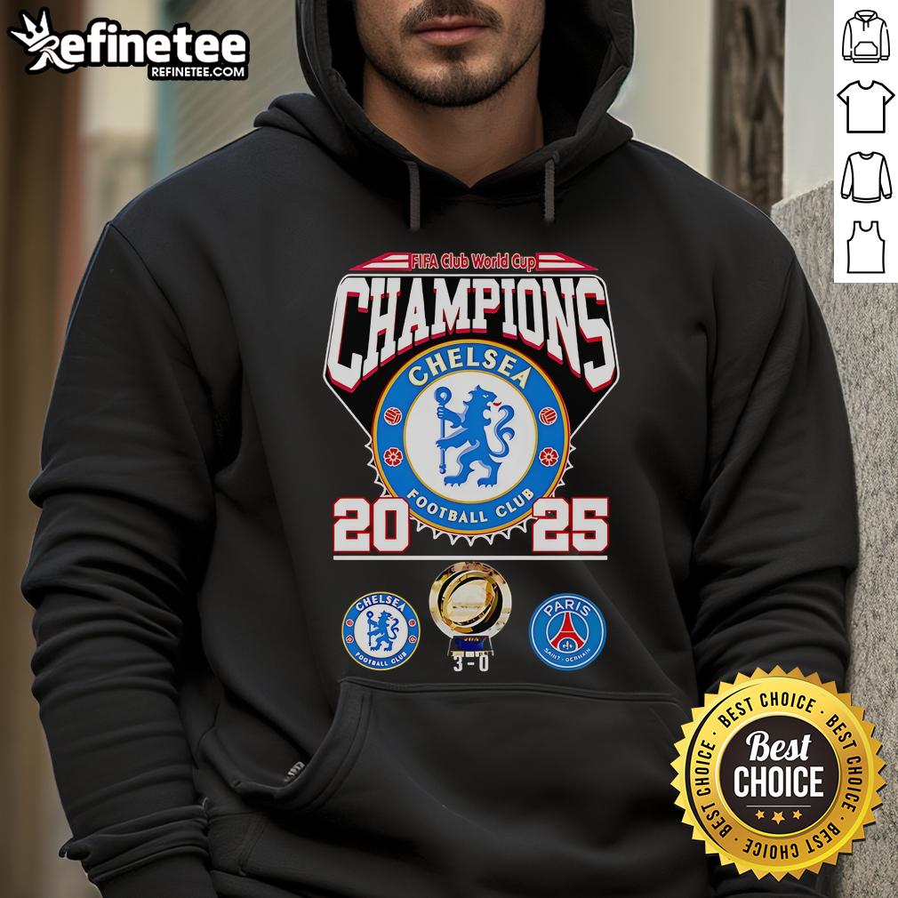 Alt Text: 2025 Chelsea Football Club hoodie celebrating Original FIFA Club World Cup Champions title.