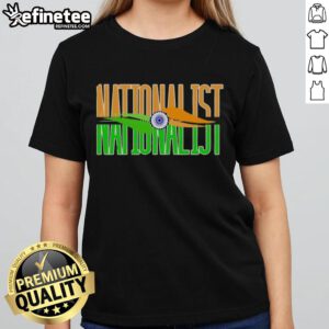 Original Outfitgoal Nationalist India Flag Ladies Tee featuring vibrant colors and a stylish design for patriotic women.