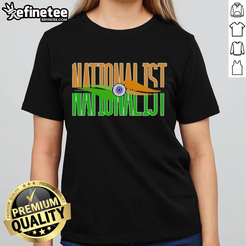 Original Outfitgoal Nationalist India Flag Ladies Tee featuring vibrant colors and a stylish design for patriotic women.