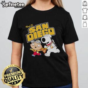 Original The Road To San Diego Family Guy Ladies Tee featuring iconic characters and vibrant design for fans.