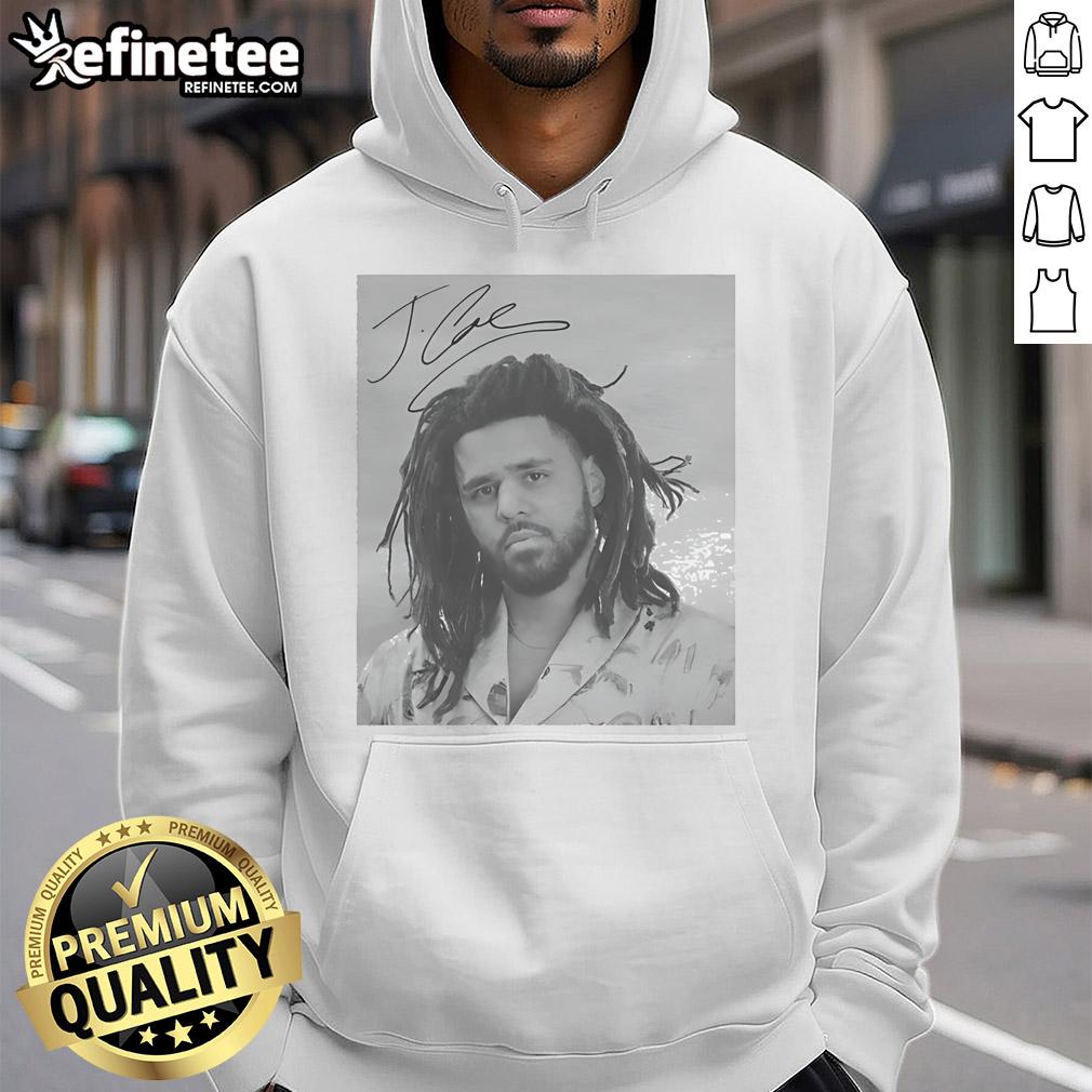 Premium J. Cole Sign Portrait Hoodie featuring a striking design of J. Cole's signature in vibrant colors.