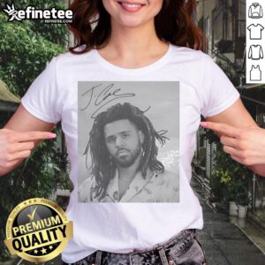 Premium J. Cole sign portrait on a stylish ladies tee, perfect for fans of the artist and trendy streetwear fashion.