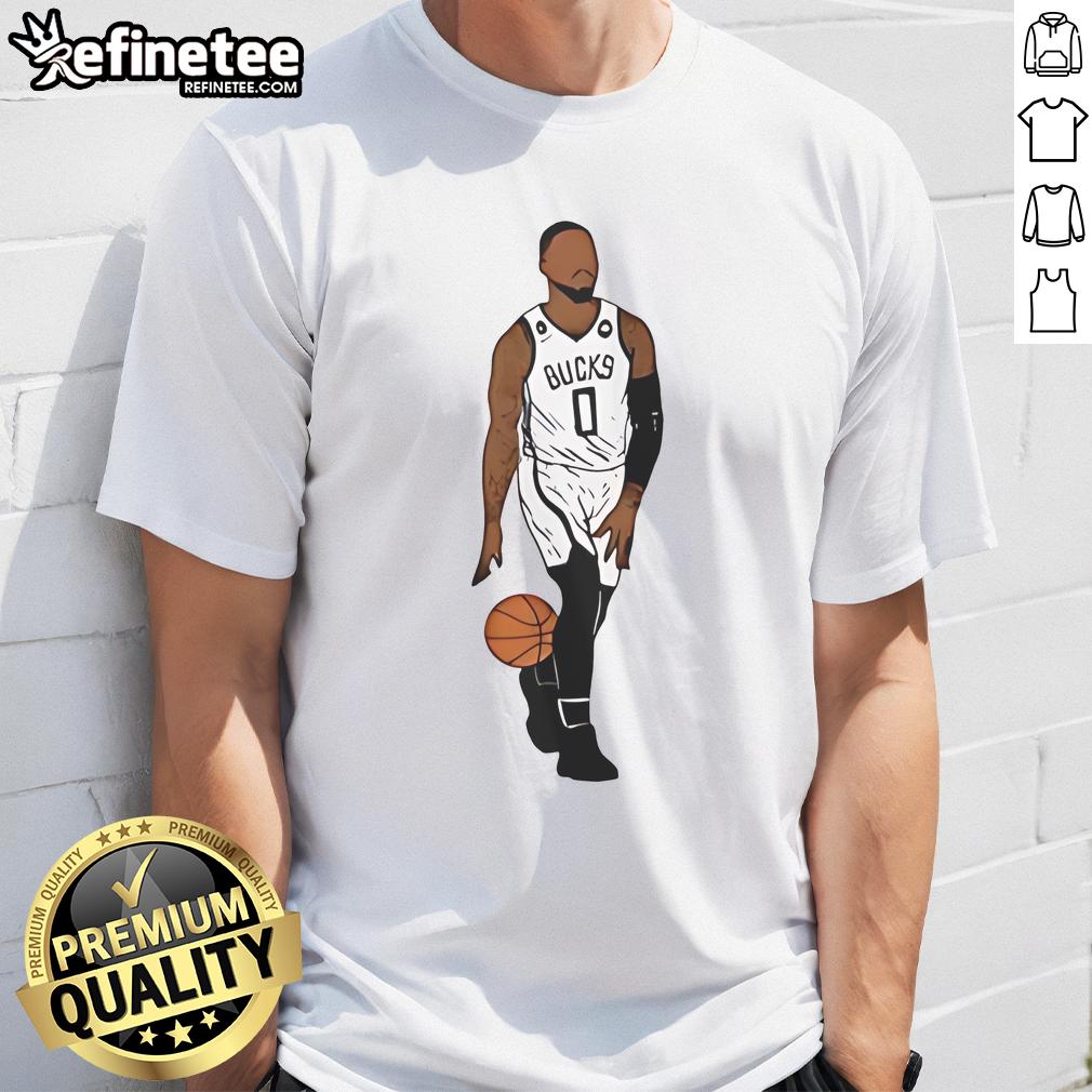 Alt Text: Top Damian Lillard Milwaukee Bucks basketball t-shirt featuring vibrant team colors and player graphics.