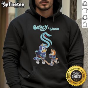 Alt Text: Stylish 2025 Seattle Kraken hoodie featuring Bluey and Bingo, perfect for hockey fans and cozy game days.