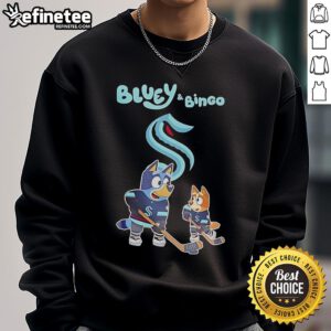 Alt Text: Cozy Seattle Kraken sweatshirt featuring Bluey and Bingo designs, perfect for hockey fans in 2025.
