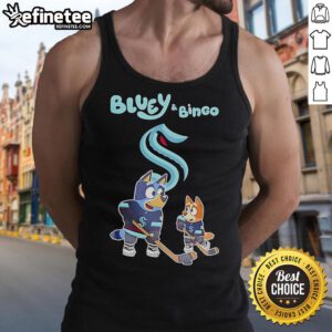 Alt Text: Top Seattle Kraken Bluey and Bingo 2025 hockey tank top featuring vibrant graphics and a stylish design.