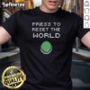 Funny Press To Reset The World 8Bit T-Shirt featuring retro pixel art design for gamers and humor lovers.
