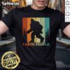 Funny retro Bigfoot silhouette t-shirt with 'I Hate People' slogan, perfect for Sasquatch lovers and humor enthusiasts.