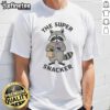 Alt Text: Funny Super Snacker Raccoon T-Shirt featuring a playful raccoon munching on snacks, perfect for animal lovers and humor fans.