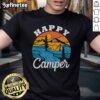 Alt Text: Happy Camper vintage camping tent and nature scene T-shirt design featuring a retro tent and scenic landscape.