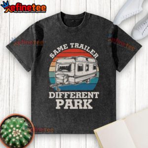 Vintage washed t-shirt featuring a funny RV camper design, perfect for happy campers and outdoor enthusiasts.